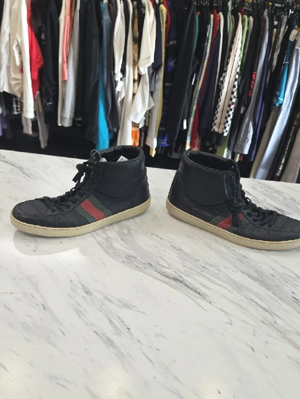 Gucci Black High-Top Sneakers with Red & Green Stripe
